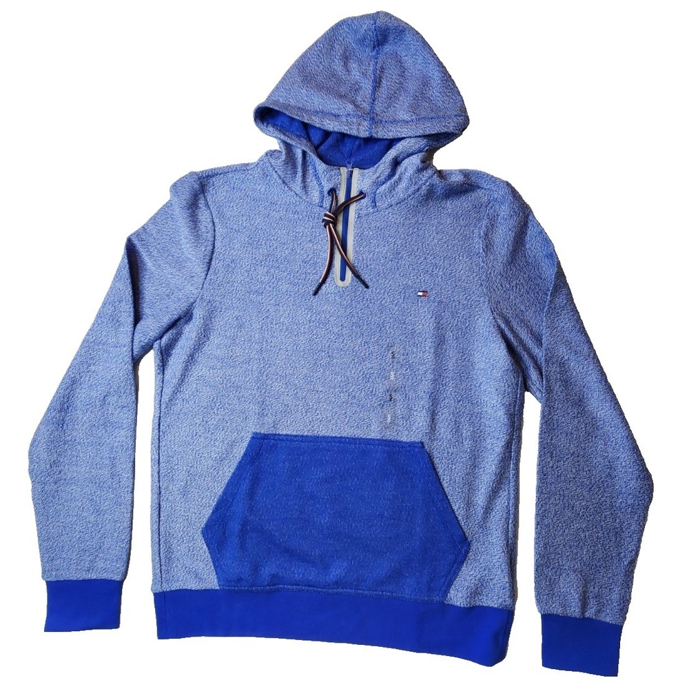 Tommy Hilfiger Men's Hoodie‎ Sweatshirt 1/4 Zip Drawstring Blue Size Small